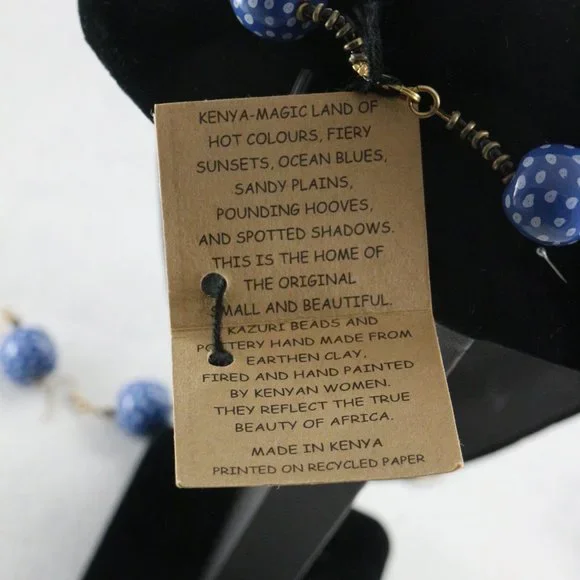 KAZURI Beads Candy TingTing 18 inch Blue/White Necklace + Earrings + Bracelet - Picture 11 of 11